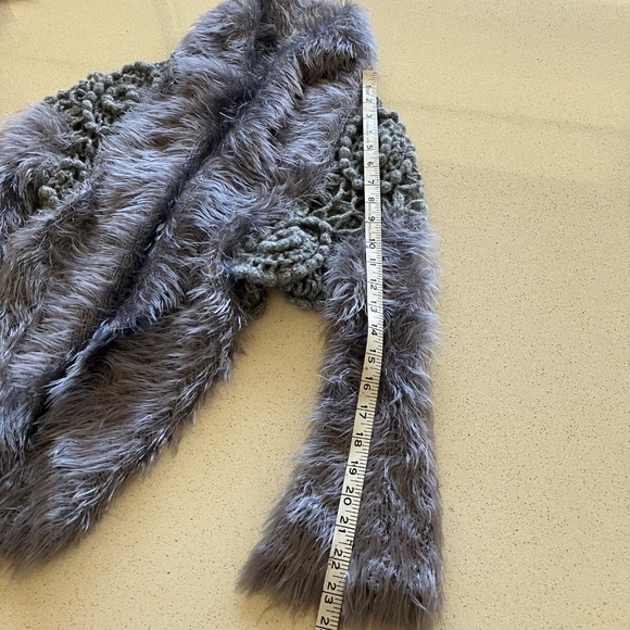 BOLERO CARDIGAN WOOL BLEND GREY KNIT FUZZY 3/4 SLEEVE SHAWL COLLAR SMALL - Picture 10 of 13